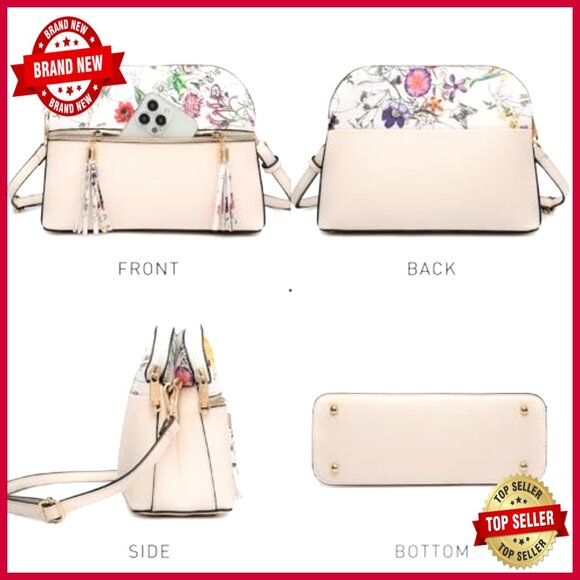 Vegan Leather Crossbody Bag with Tassel Zipper Pocket Adjustable Strap Travel - Picture 3 of 7